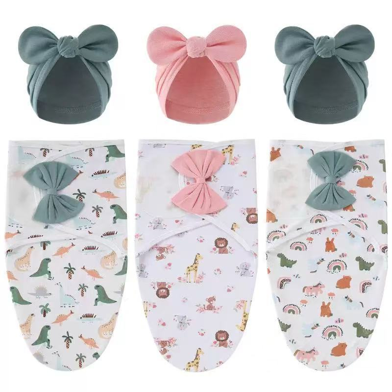 ROSE baby swaddle with hat 2pcs/set new born swaddle instant sleeping ...