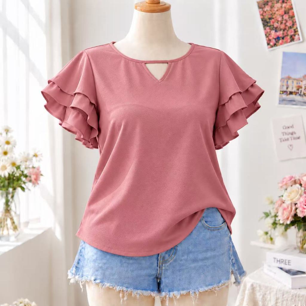 Claire Challis Keyhole Neck Flutter Sleeve Top XS–2XL 71008# | Shopee ...