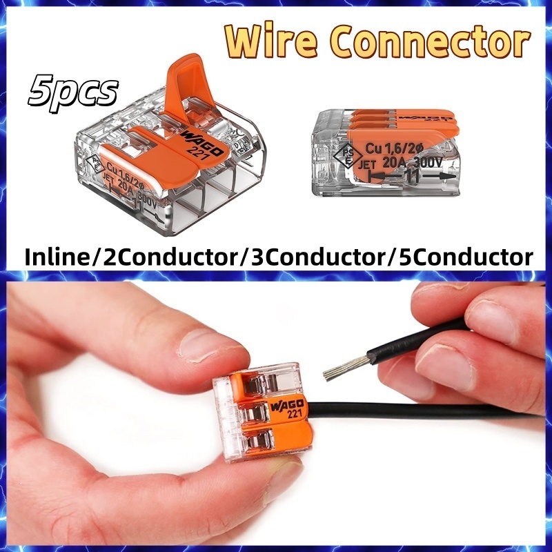 5pcs Push In Wire Connector WAGO 221 Series 221-2411 Electrical Cable ...