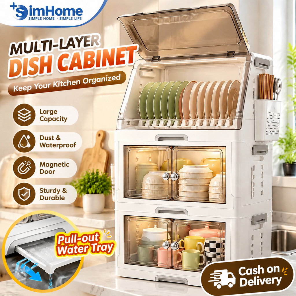 SimHome Dish Drainer Cabinet With Cover Plate Drying Rack Dustproof ...