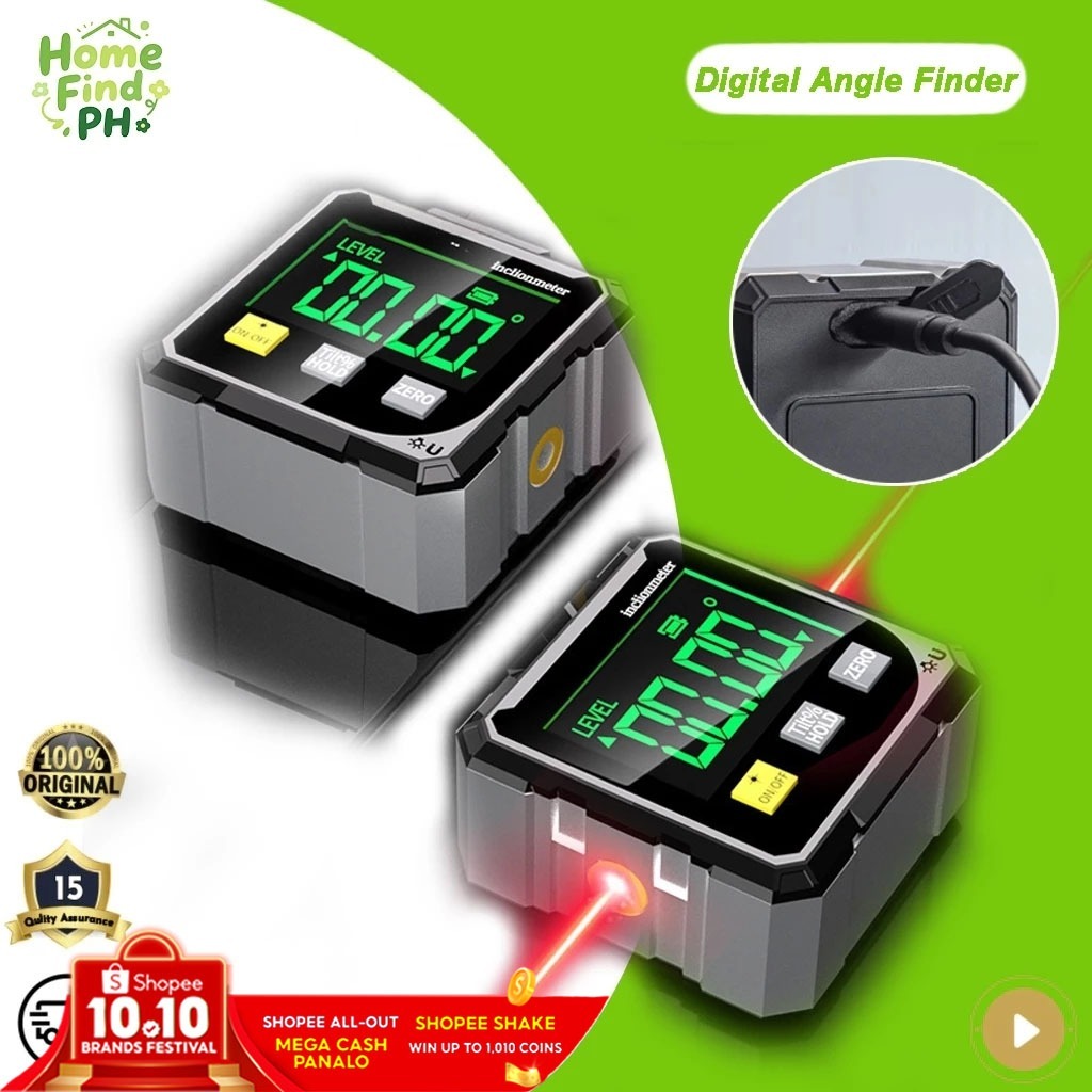 360° Digital Angle Finder Magnetic Laser Inclinometer Rechargeable USB ...