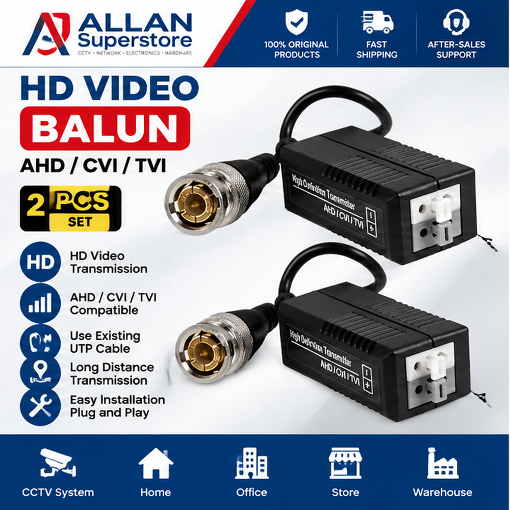 CCTV Video Balun 2PCS Pair HD AHD CVI TVI Passive BNC Male to UTP Cat5e ...
