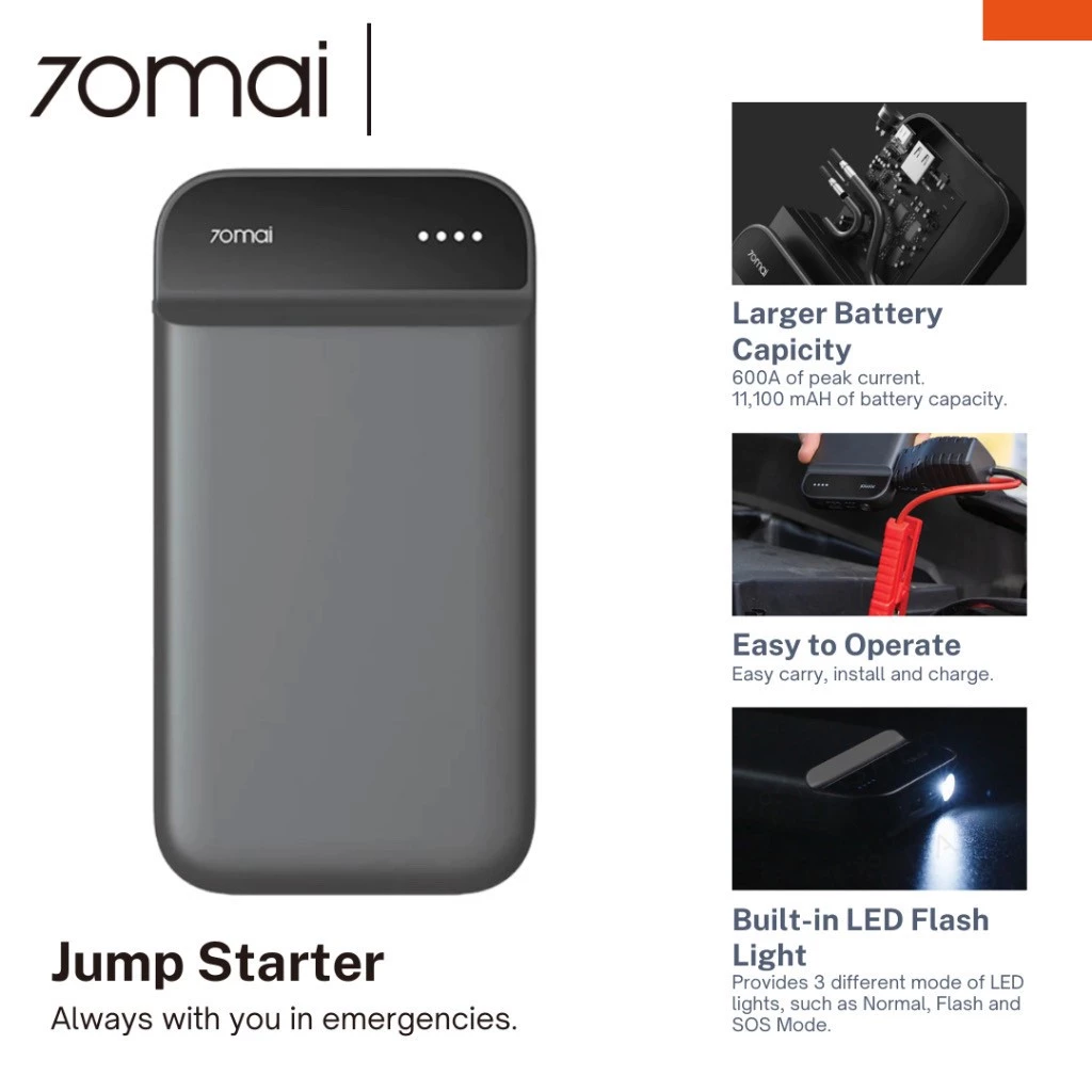 70mai Car Jump Starter 11100mAh Type-C Power Bank
