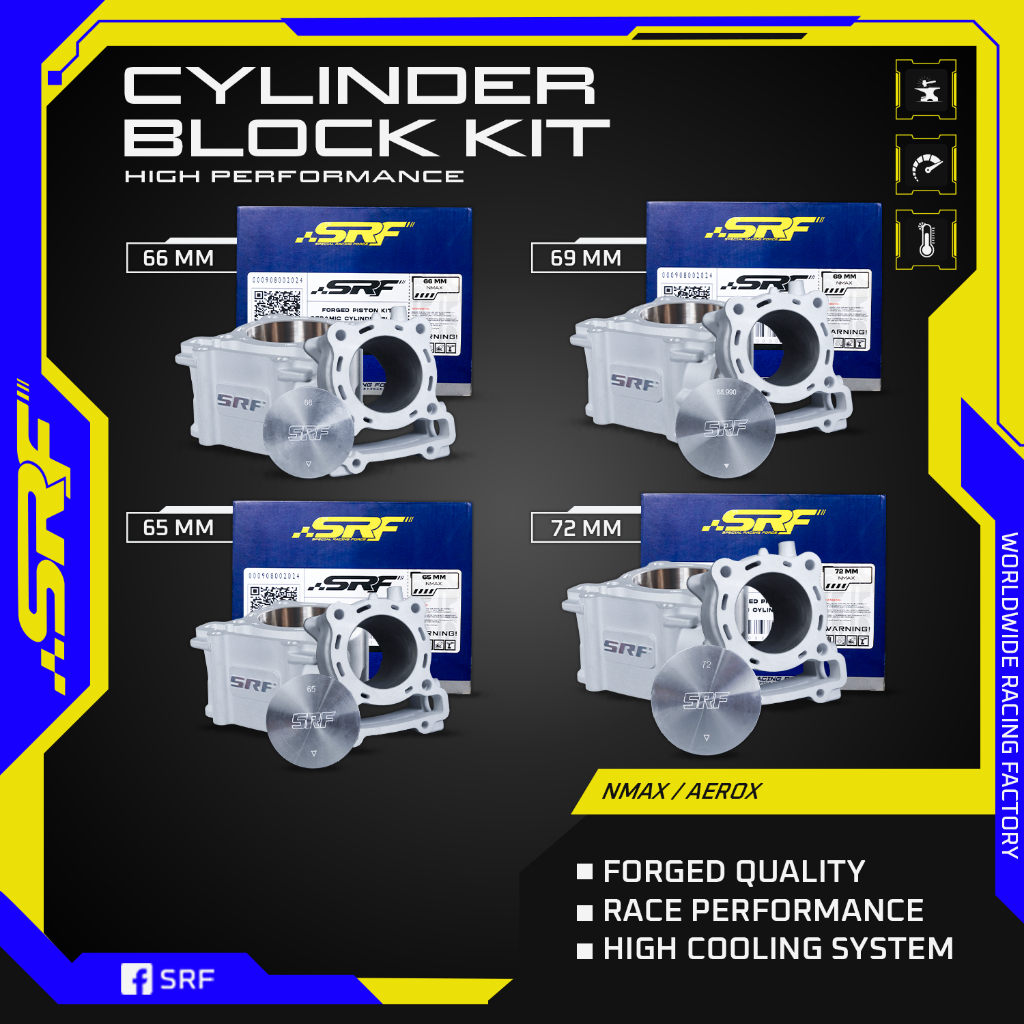 SRF CYLINDER BLOCK KIT NMAX/AEROX (65MM, 66MM, 69MM, 72MM) | Shopee ...