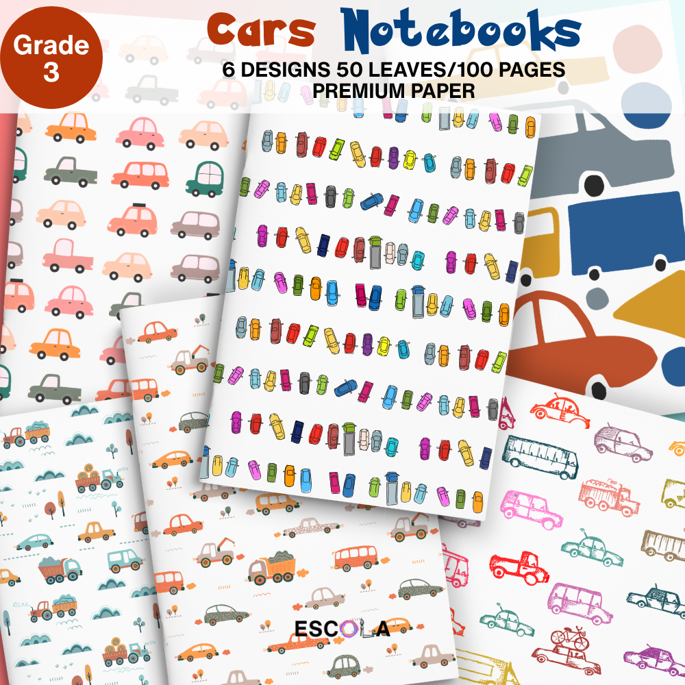 Set of 6 GRADE 3 Writing Notebooks Cars Design, Standard A5, 50 Leaves ...