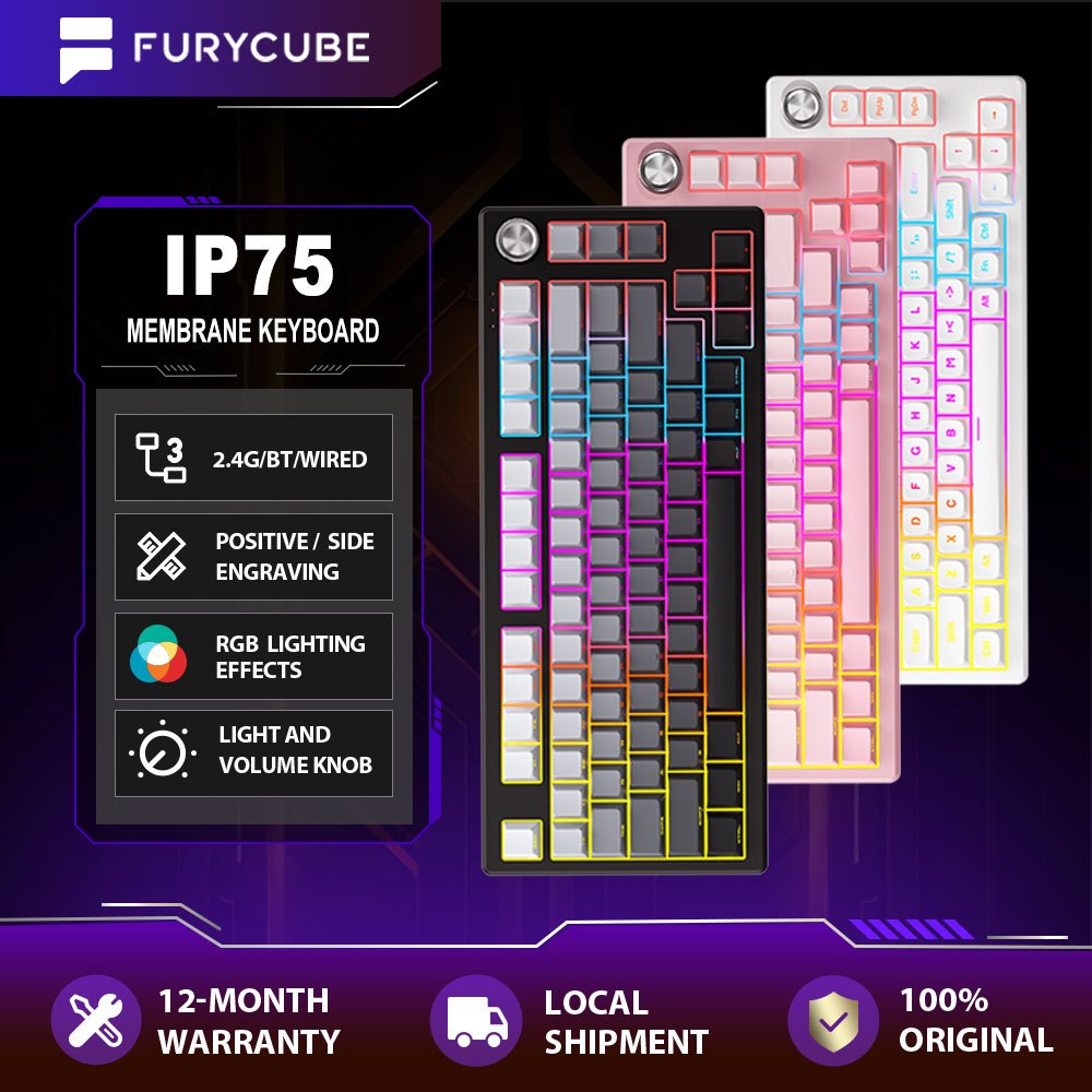 FURYCUBE IP75 Keyboard Wired Membrane Keyboards 75% Layout RGB Mute ...