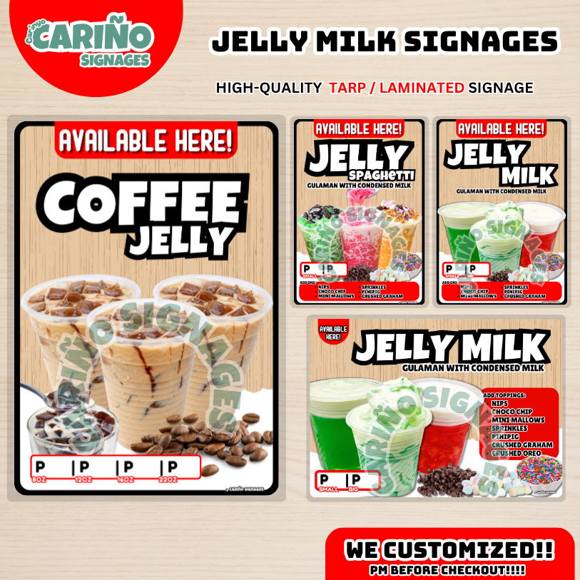 Laminated - Jelly Milk Signage l Coffee Jelly l Jelly Spaghetti l ...