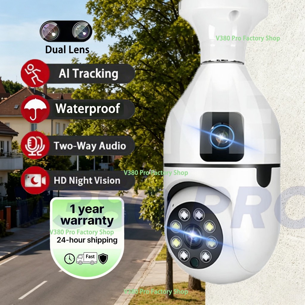 V380 Pro CCTV Bulb Dual lens 5G Camera 1080P Smart Wifi 360° Rotate ...
