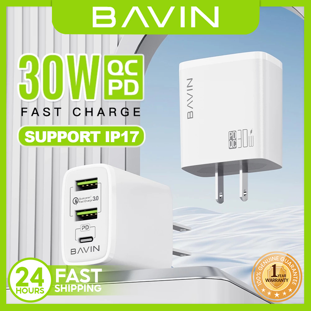 BAVIN PC907 30W PD Fast Charging Adapter Dual USB QC3.0 &USB-C Port for ...