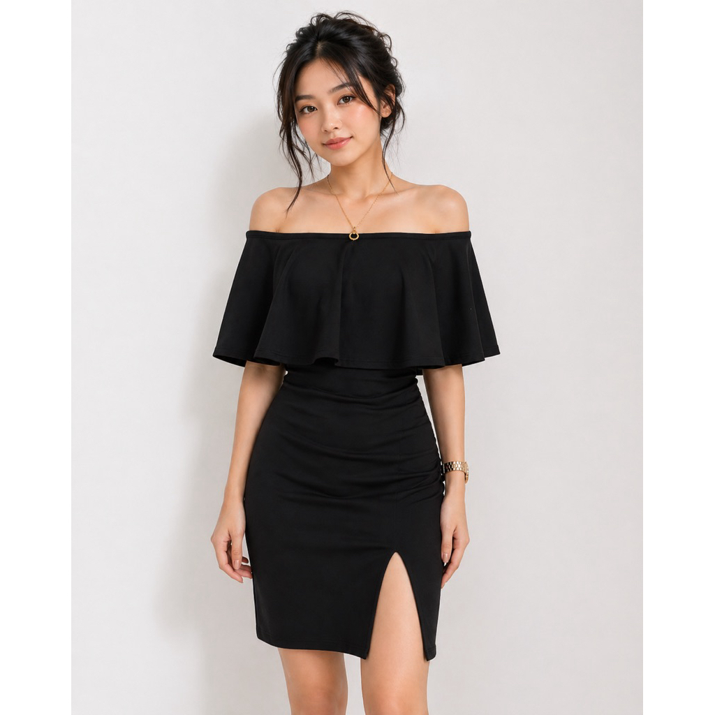 trina turk off shoulder dress TRINA TURK 6 off-shoulder One Piece swimsuit black flutter sleeve desi –  Jenifers Designer Closet