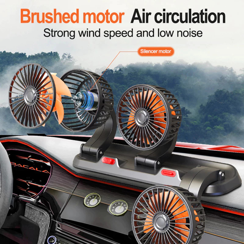 Car Fan 12V Electric Cooling Double/Three Fan For Car Universal 360 ...