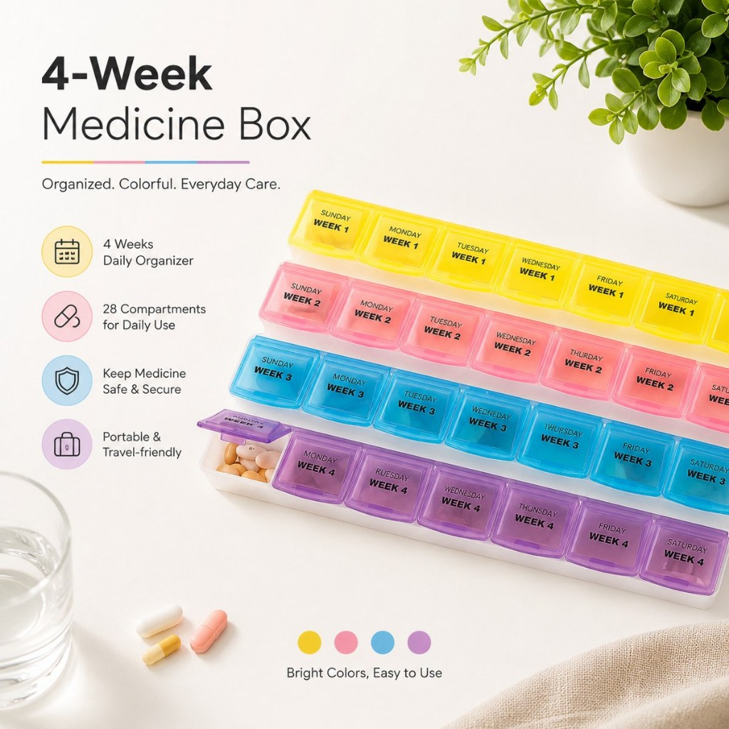 PD Portable Medicine Vitamins Tablets Pills Kit Storage Organizer Box ...
