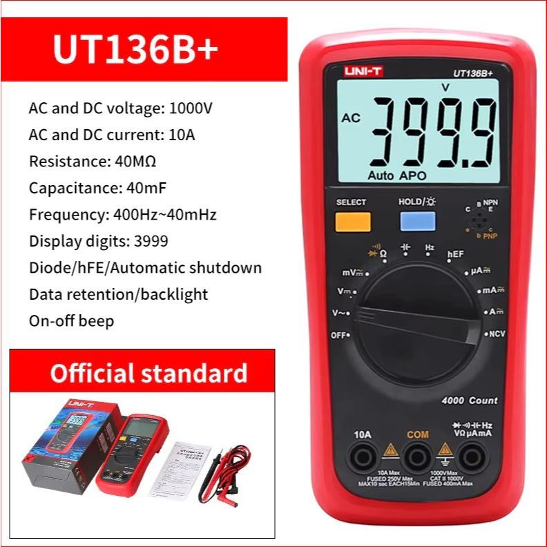 UNI-T UT136B+ Digital Multimeter Large LCD Dual Display 1000V 10A AC DC ...
