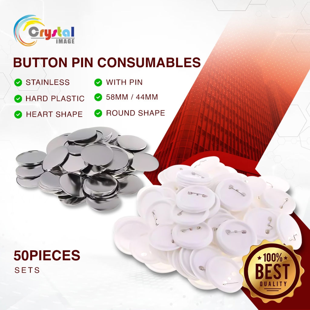 Button Pin Consumables Set 50pcs DIY Badge Maker Parts Round Square ...