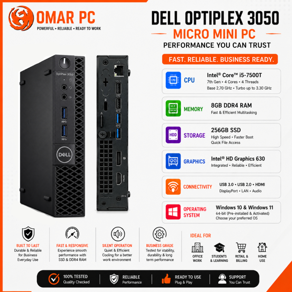 Dell OptiPlex 3050 Micro Mini PC i5-7500T 8GB DDR4 256GB SSD