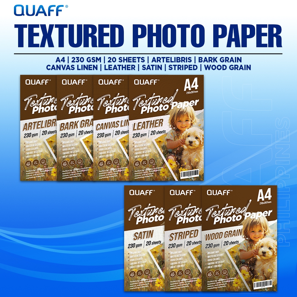 QUAFF A4 Premium Textured Inkjet Photo Paper 230gsm Bark Grain Canvas ...
