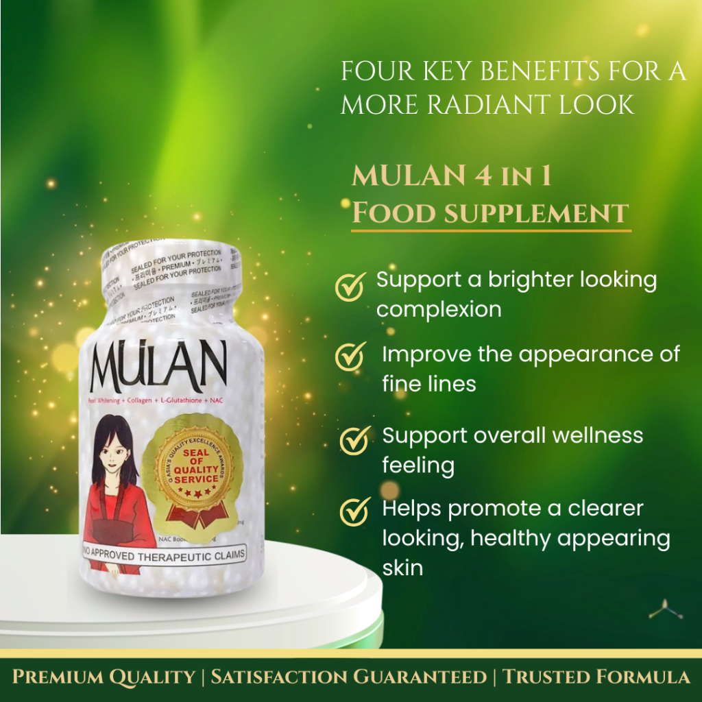 mulan glutathione MULAN Pearl Powder + Collagen + L-Glutathione + N-Acetylcysteine (NAC) Food  Supplement 500mg 60caps