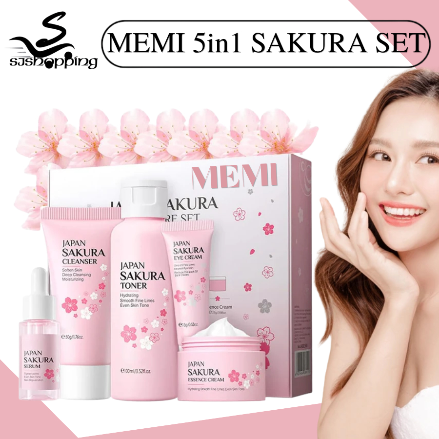 MEMI Japan Sakura Skincare Gift Set 5in1 with Cleanser, Toner, Serum ...