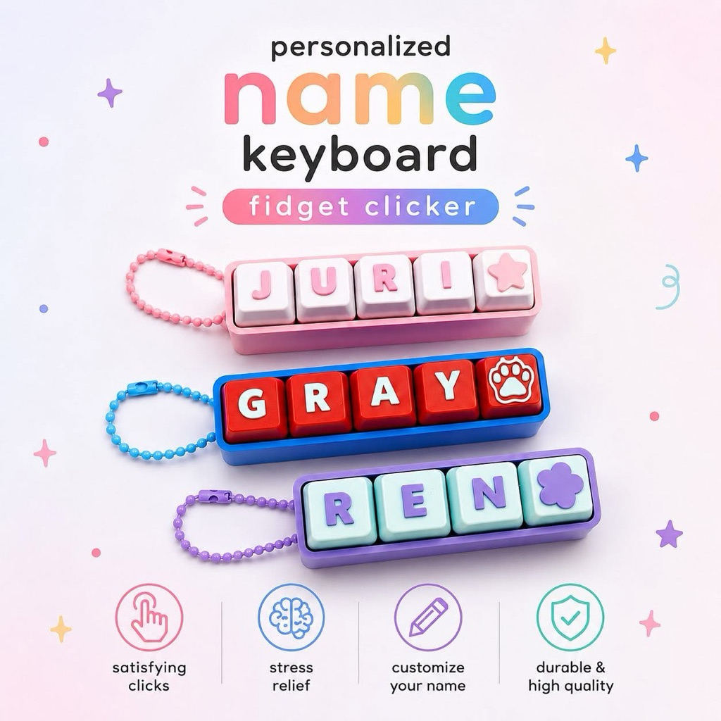 Personalized Name 3D-Printed Keyboard Fidget Clicker Keychain | Shopee ...