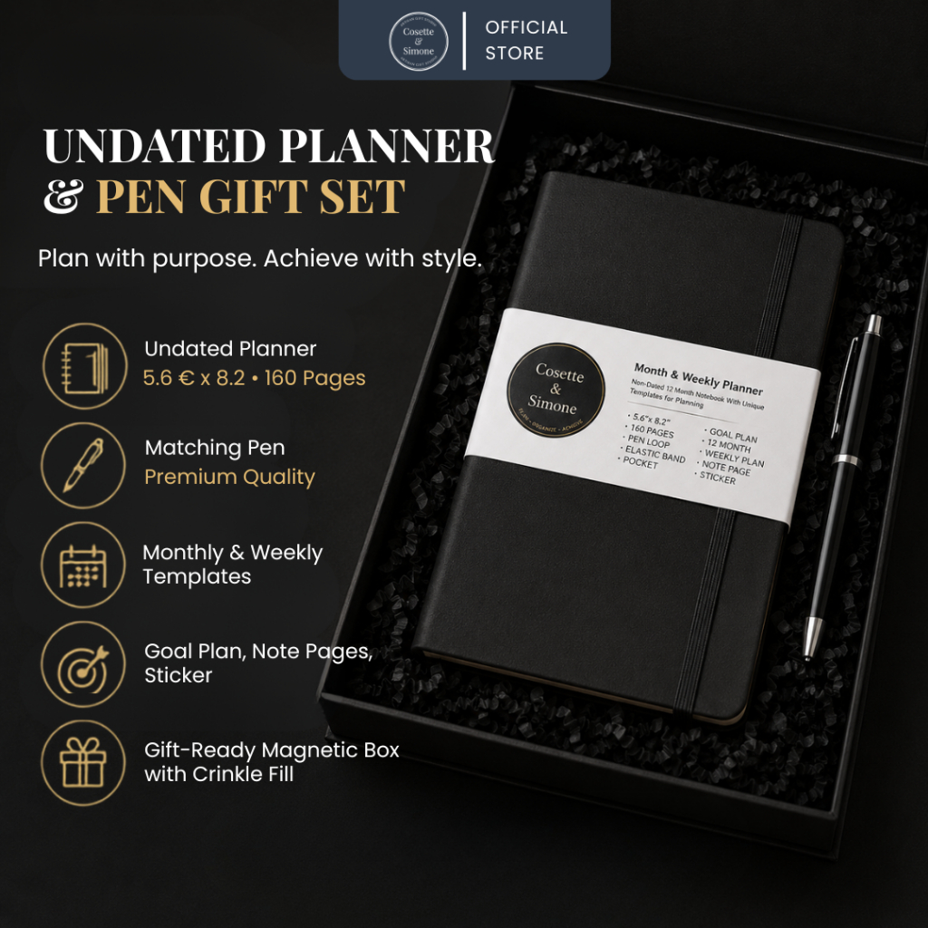 Undated Planner Leather Hardbound Notebook 100GSM Daily Monthly Yearly ...