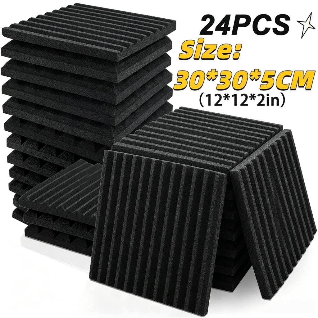 24pcs 30*30*3cm Sound Proof Wall Foam Black for Studio Sound Absorbing ...