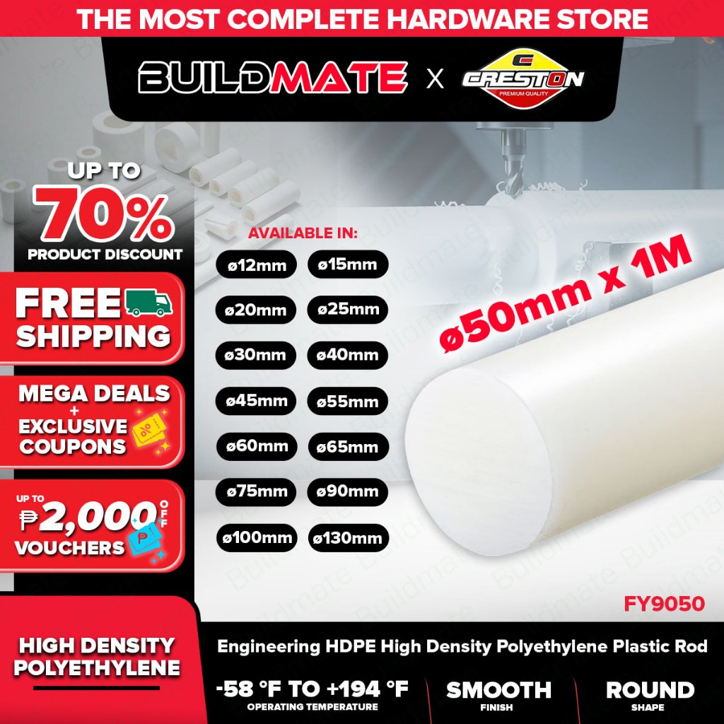 BUILDMATE Creston 50MM x 1M Engineering HDPE High Density Polyethylene ...