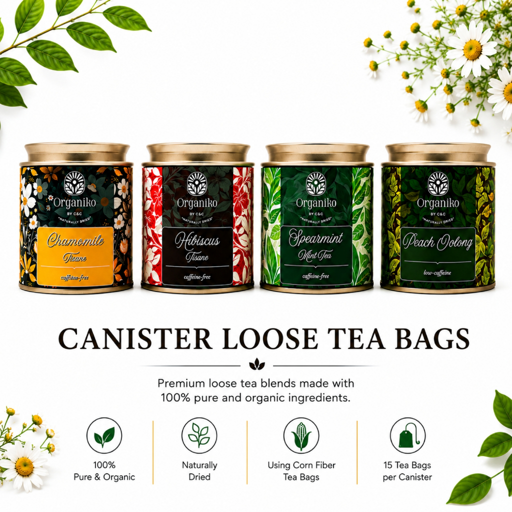 Organiko Canister Loose Tea Bags On The Go, Chamomile, Hibiscus ...