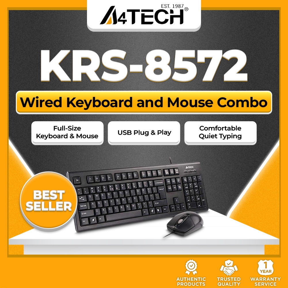 A4Tech KRS-8572 Wired USB Keyboard and Mouse Combo Kit, Full Size ...