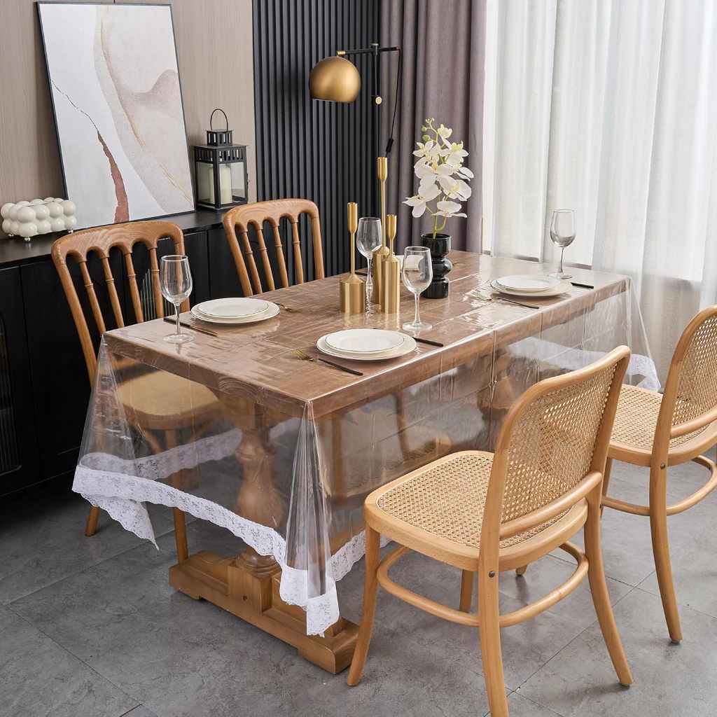 Premium Clear Tablecloth Transparent Mantel With Lace Trim Table Cover ...