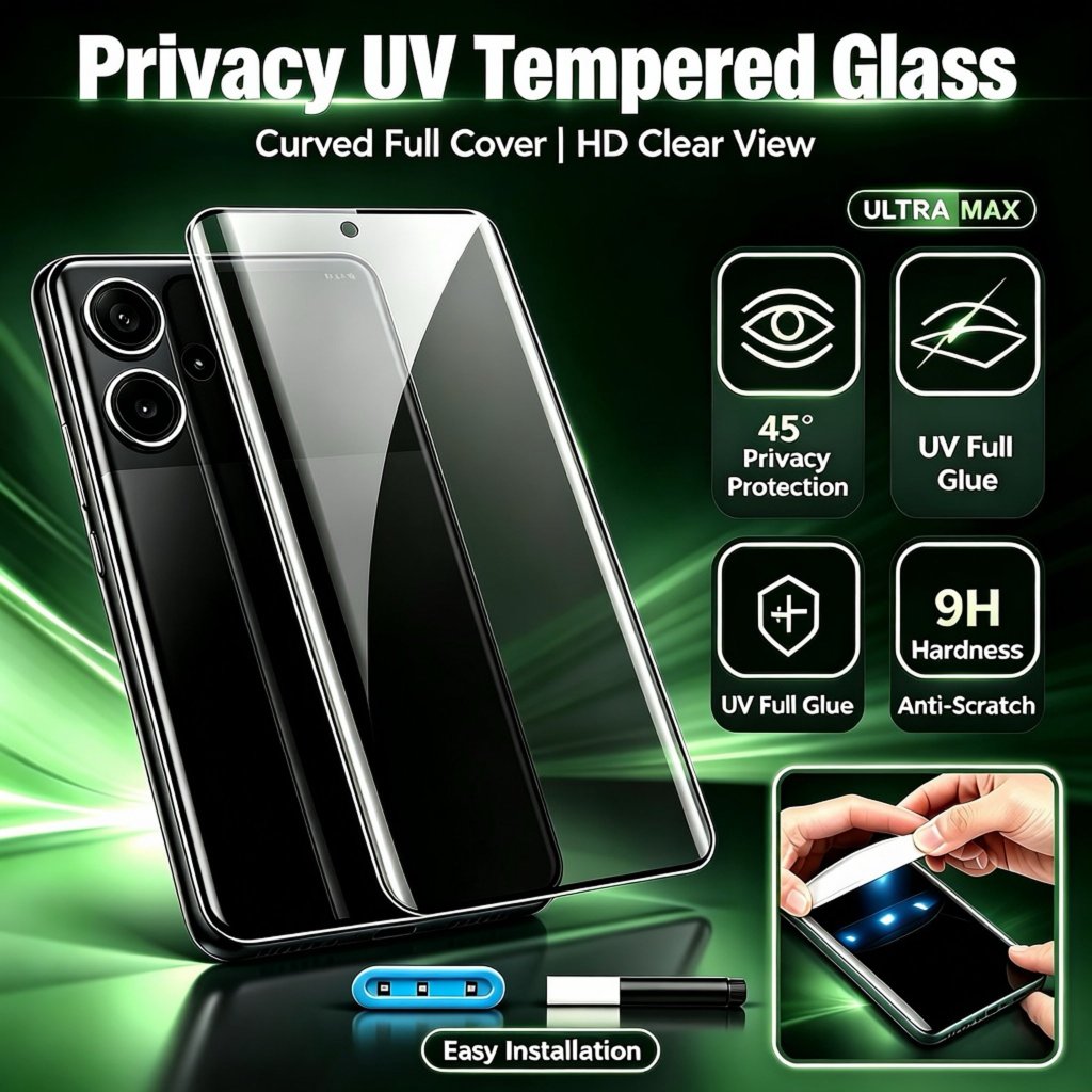 UV Privacy Tempered glass For Redmi Note 15 14 13 Pro Plus Anti-Spy ...