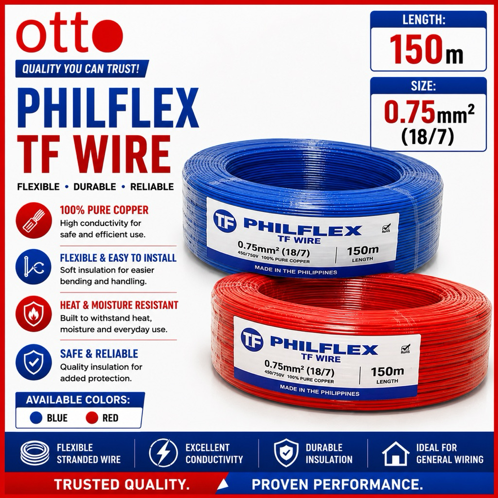 Philflex TF Wire Stranded 0.75mm2/#18 Red Blue 150meters per roll ...