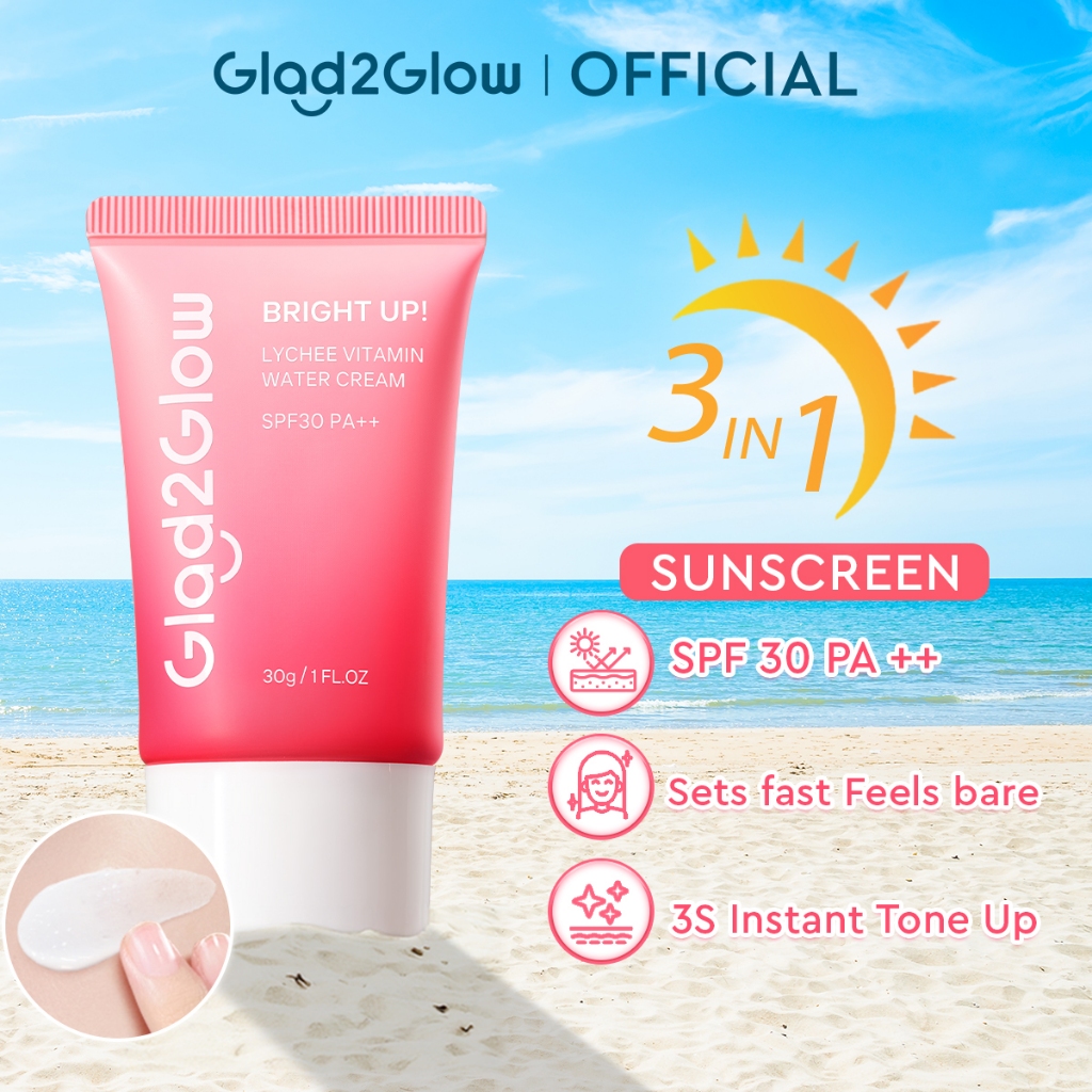 Glad2Glow 3in1 Lychee Brightening Tinted Sunscreen SPF PA++ Tone Up ...
