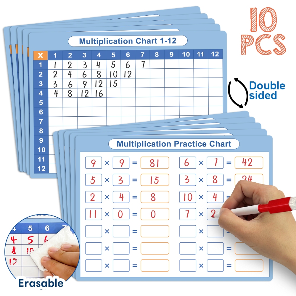 10PCS Dry Erase Multiplication Chart Math Learning Whiteboard for Kids ...