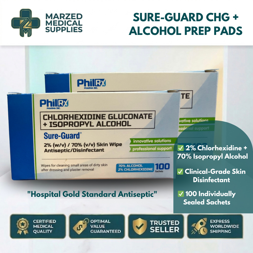 Sure-Guard Chlorhexidine + Isopropyl Alcohol Prep Pads 100s | 2% CHG 70 ...