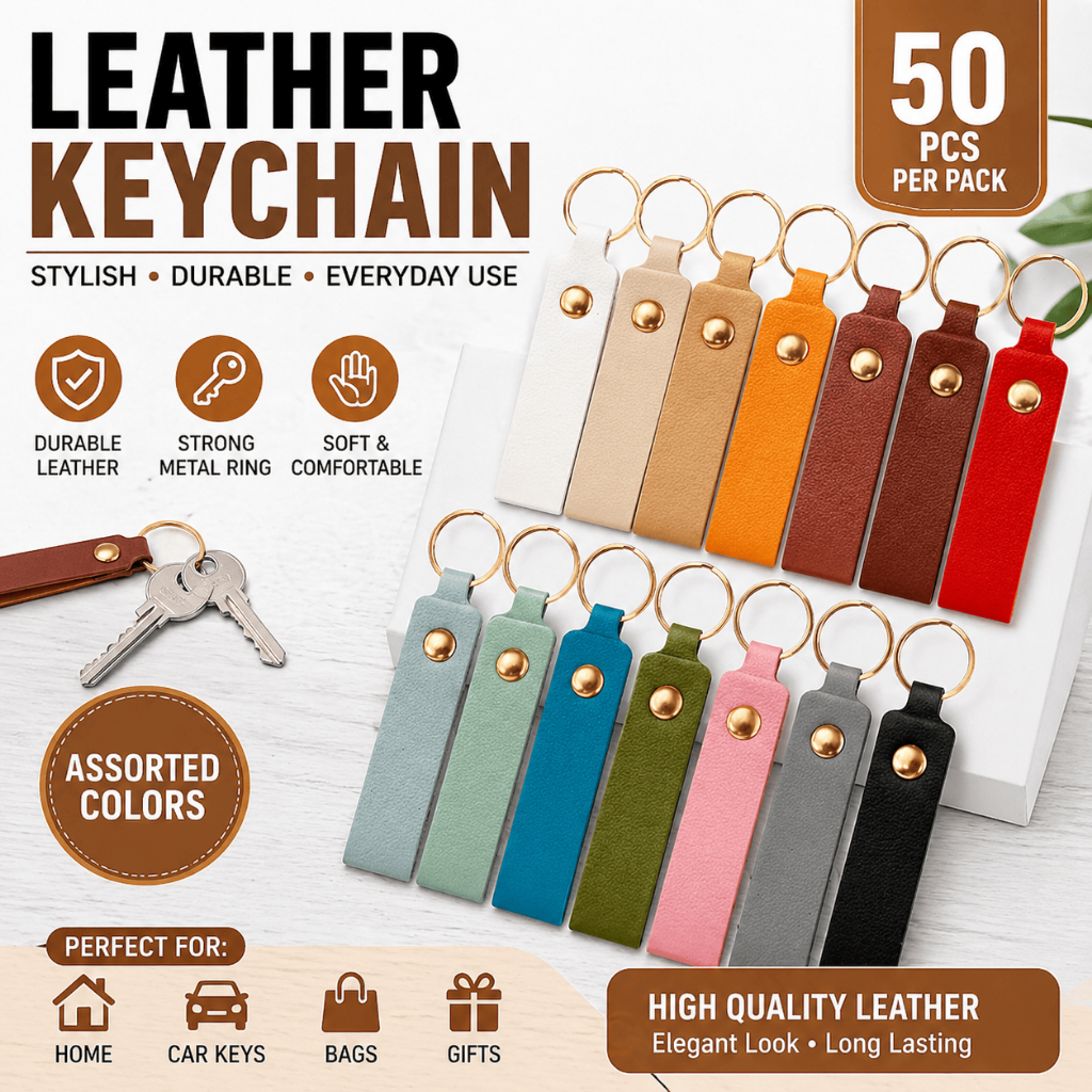 50pcs Textured PU Leather Keychain Random Colors for DIY Embossing ...