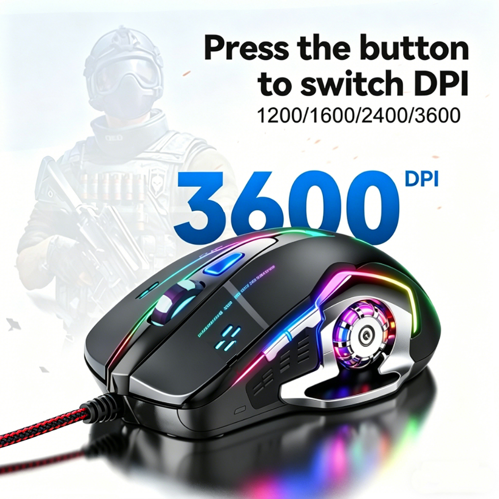 MKEPS Mouse Wired Gaming Mouse With RGB For PC & Laptop 4DPI Adjustment ...
