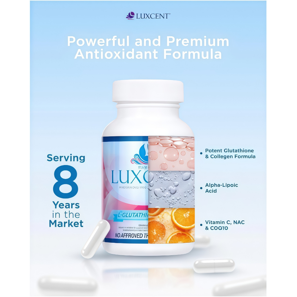 Luxcent Glutathione 1800mg 60 Capsules Skin Whitening Brightening Anti Aging Glow Oral Supplement