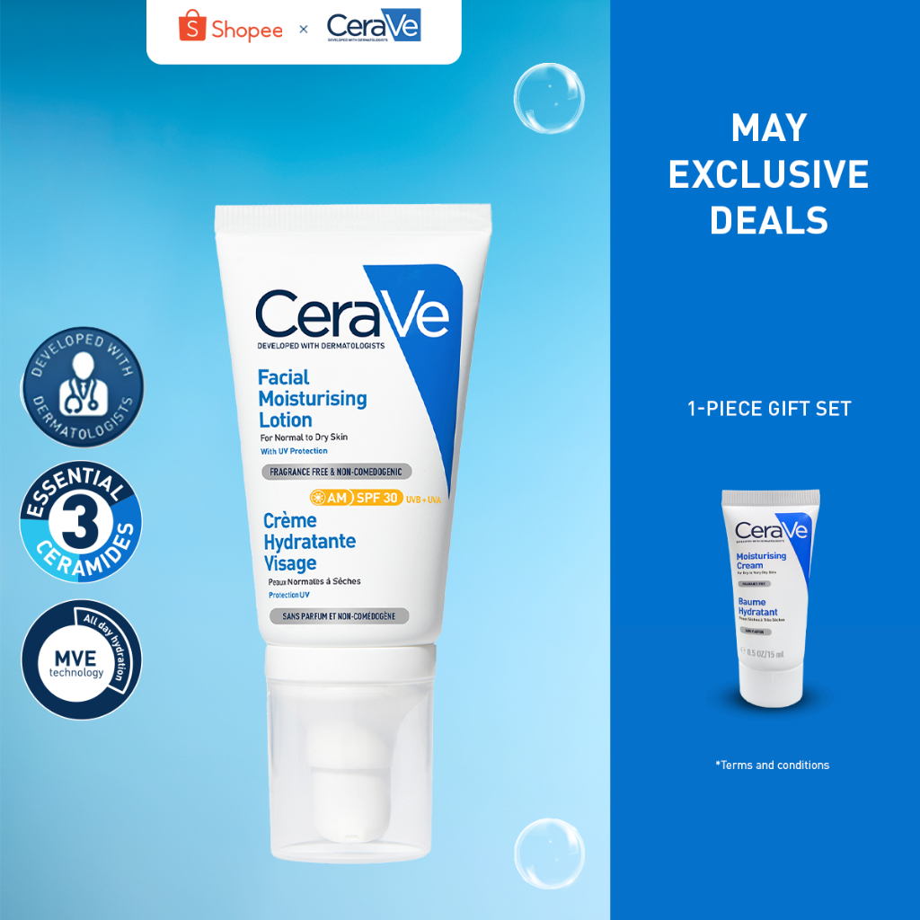 CeraVe AM Facial Moisturising Lotion for Normal to Dry Skin with SPF 30 ...