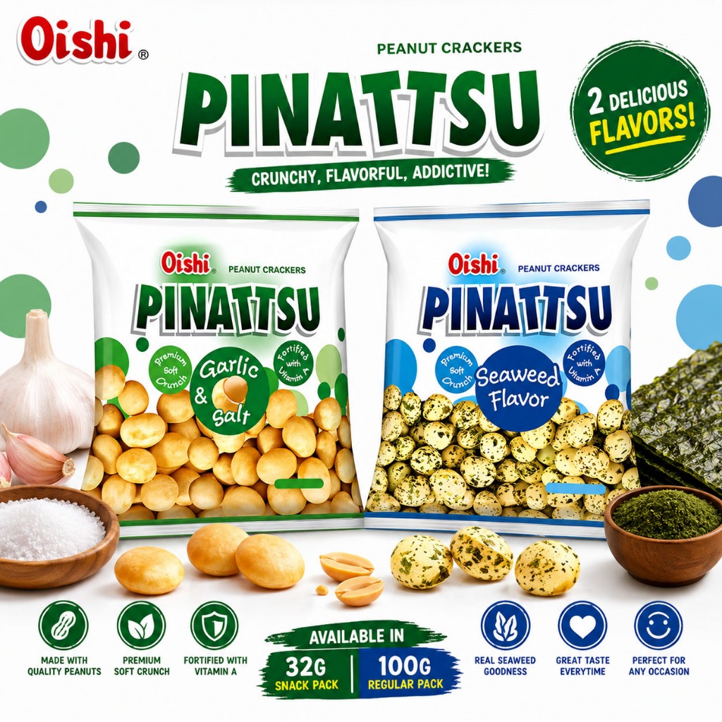 Oishi Pinattsu Crispy Peanut Seaweed/Garlic & Salt Flavor For Sari Sari ...