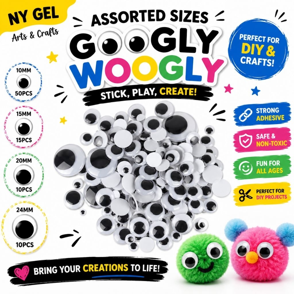 Assorted Sizes Googly Woogly Fun Googly Eyes Self Adhesive 10mm 15mm ...