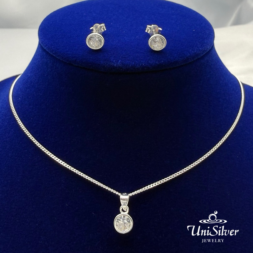 UniSilver Sterling Silver Gemstone Necklace & Stud Earrings Set For ...