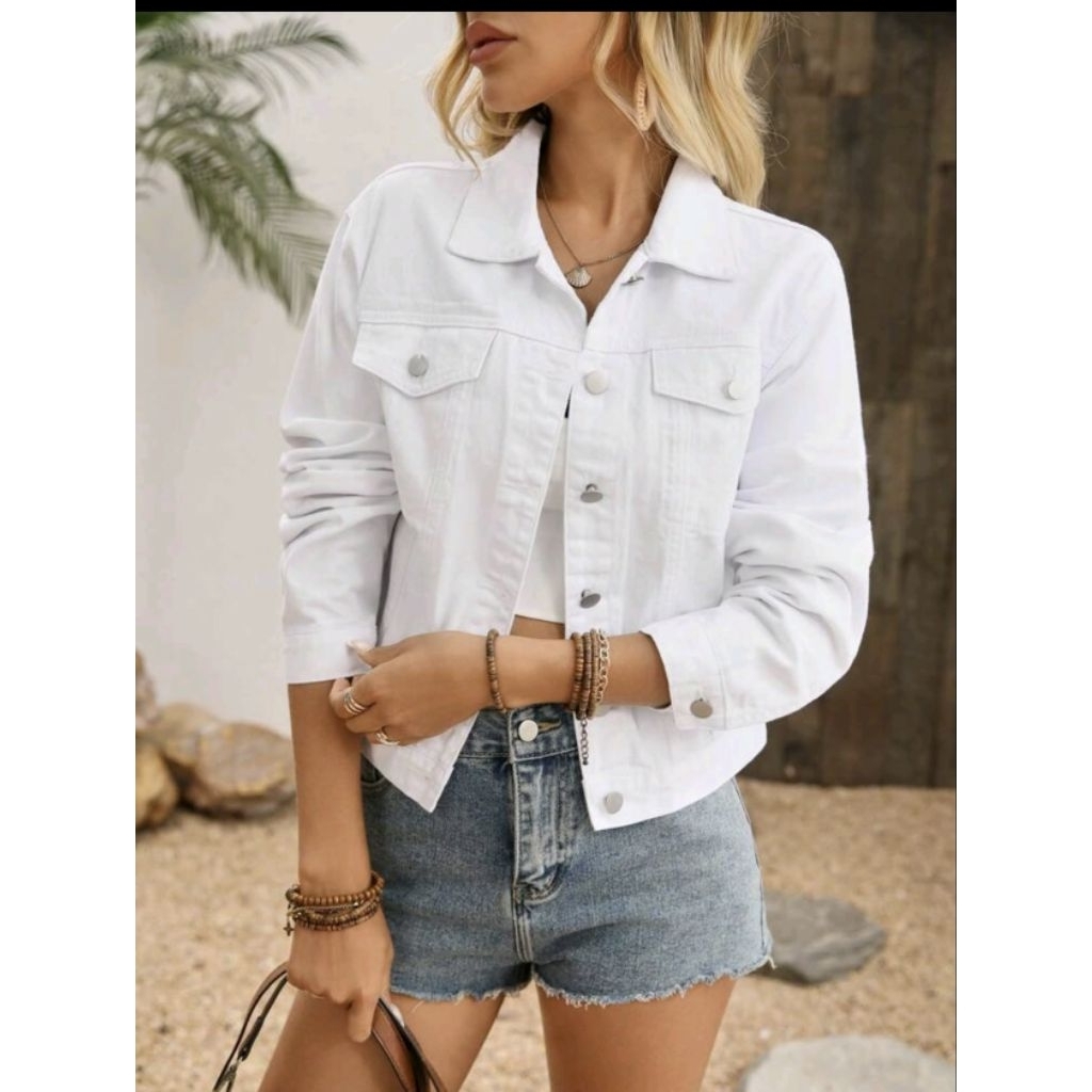SUPERSALE Denim plain white jacket | Shopee Philippines