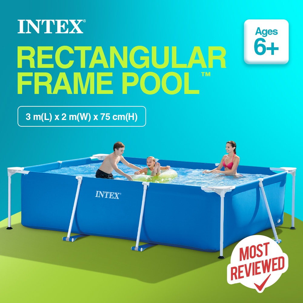 INTEX® 28272 Rectangular Frame Pool, Ages 6+ (3m x 2m x 75cm) | Shopee ...