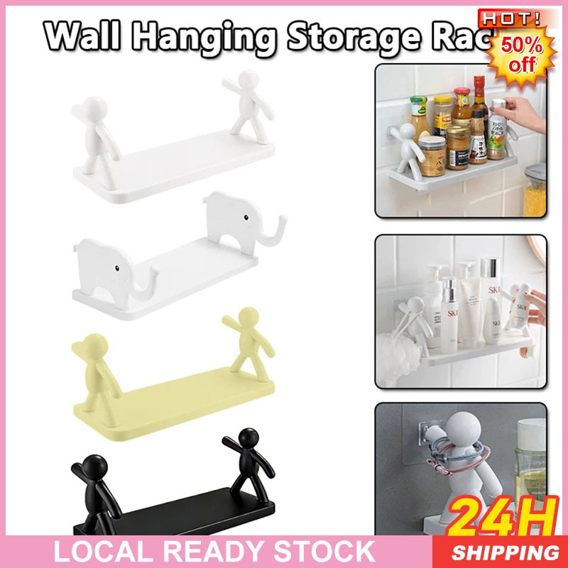 Wall Hanging Bathroom Human Hook Rack Floating Wall Ledge Plastic ...
