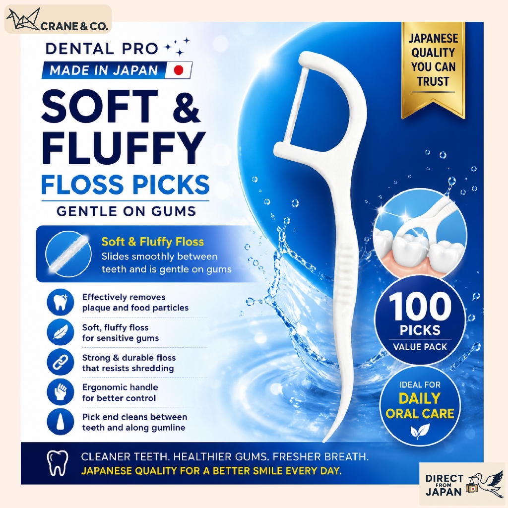 Dental Pro Soft & Fluffy Floss Picks 100pcs Made in Japan | Gentle on ...