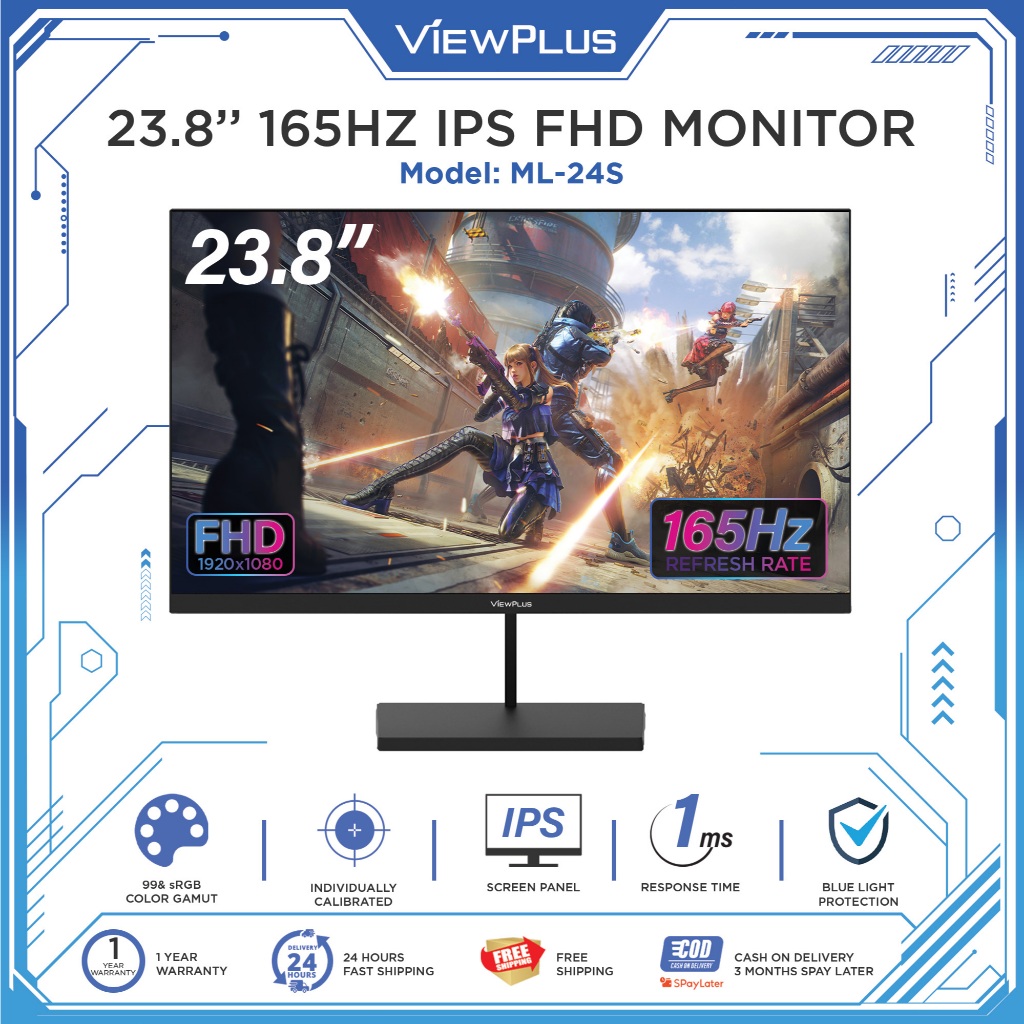 VIEWPLUS ML-24S 24 Inch 165Hz IPS 1MS Flat Gaming Computer Monitor For ...
