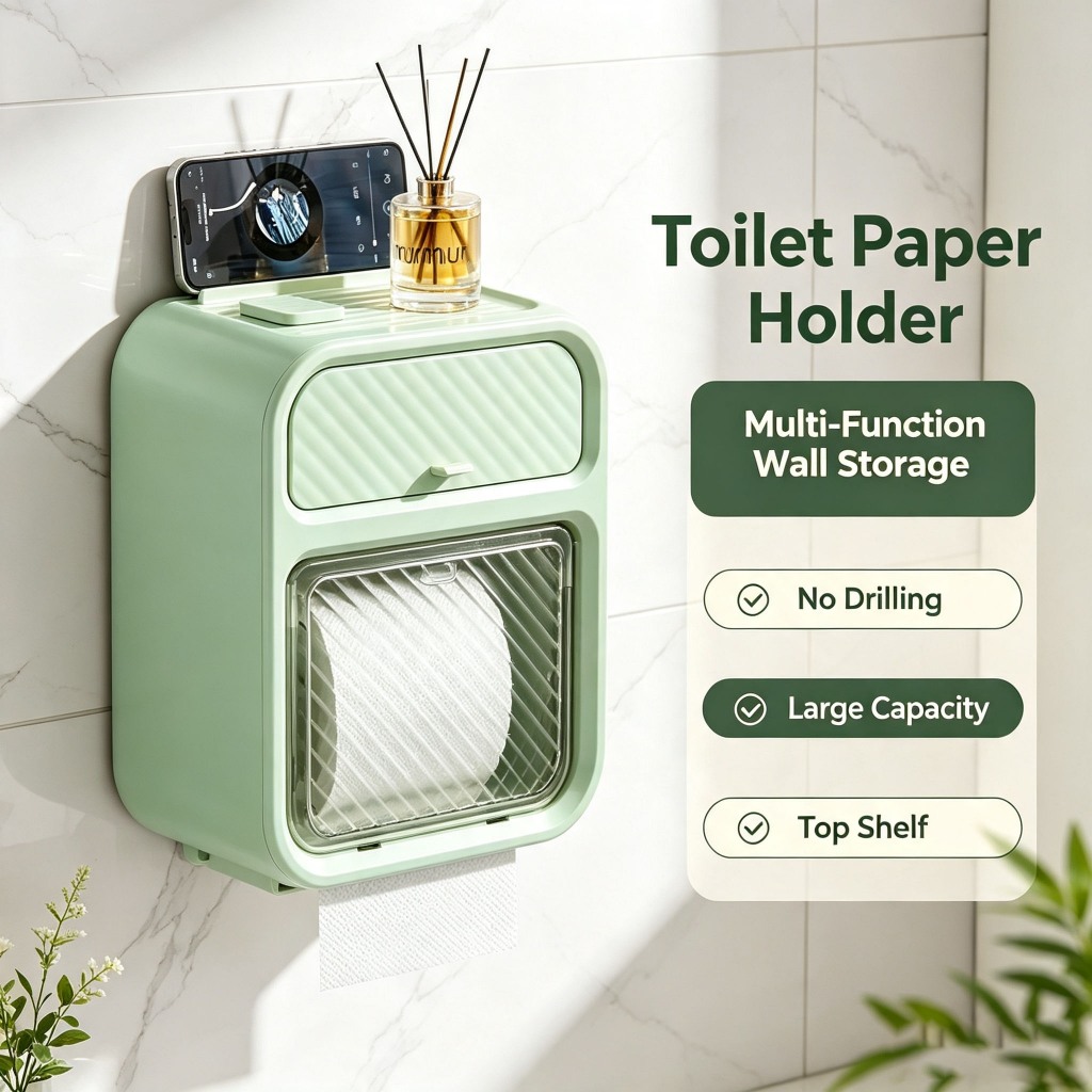 Punch-Free 2 Layer Wall Mounted Tissue Box, Waterproof Toilet Paper ...