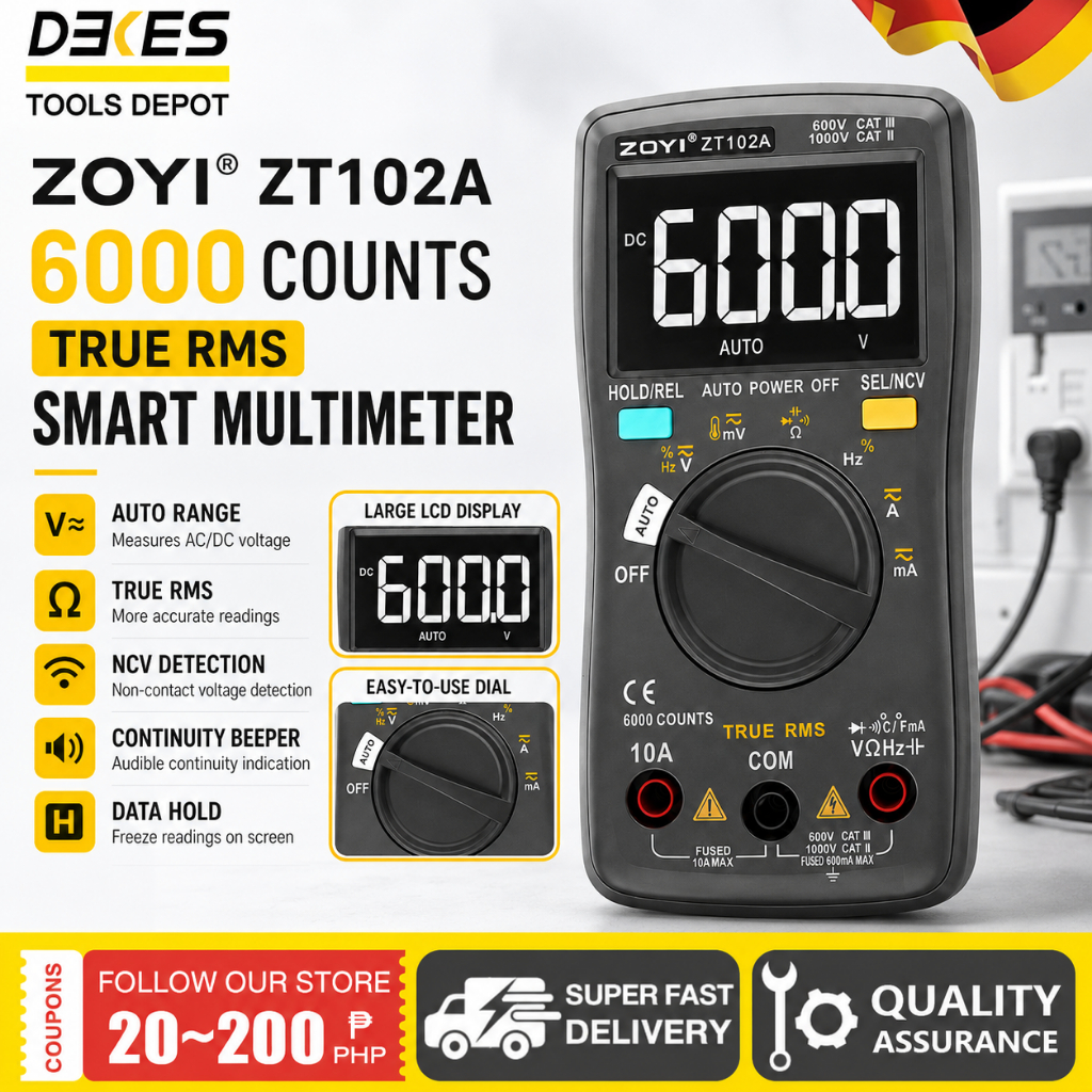 DEKES ZT-102A Portable Digital Multimeter 6000 Counts True RMS Auto ...