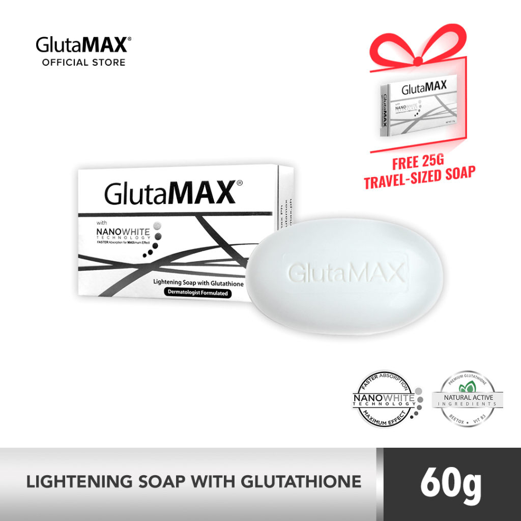 glutamax lightening soap with glutathione ingredients 60g + Free Travel Soap Glutathione 455mg/90kaps