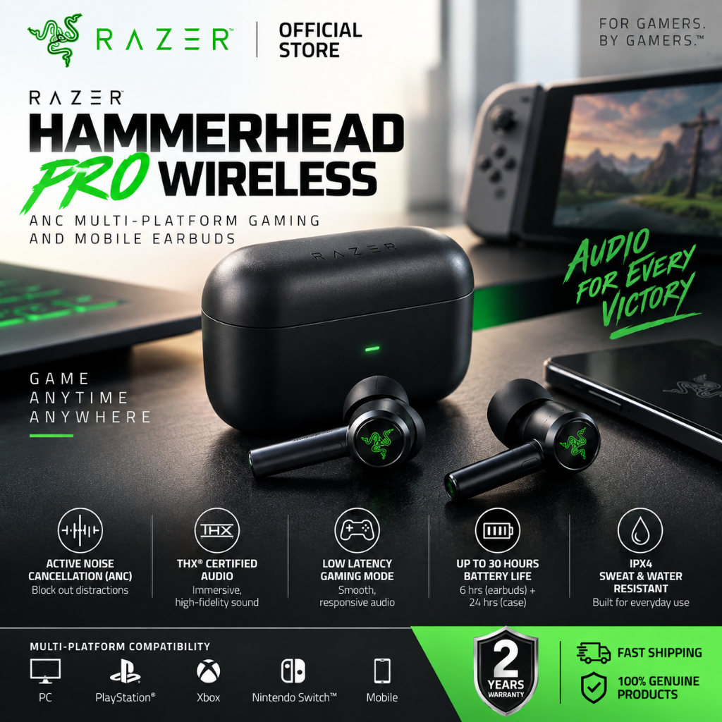 Razer Hammerhead Pro Wireless Gaming Earbuds THX Certified ANC ...